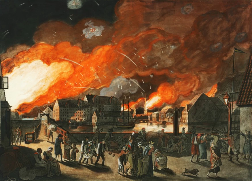 Copenaghen, la notte tra il 4 e il 5 settembre 1807 vista da Christianshavn